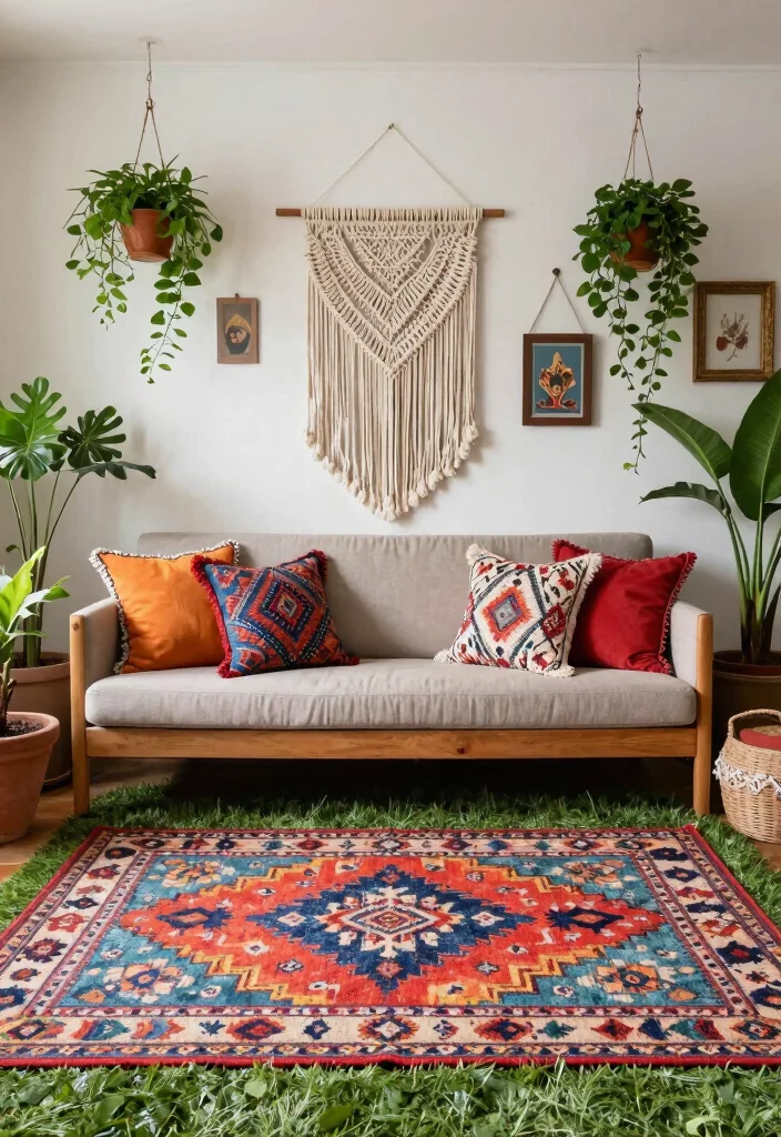 17 Wet Grass Rug Ideas With Fresh Natural Texture - 6. Bohemian Flair with Layered Wet Grass Rugs 1