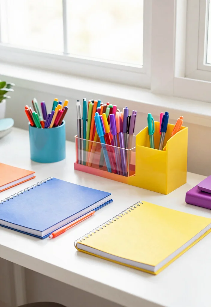 17 Work Office Desk Setup Aesthetic Ideas That Boost Focus 40 17 Work Office Desk Setup Aesthetic Ideas That Boost Focus - 10. Colorful Stationery 1