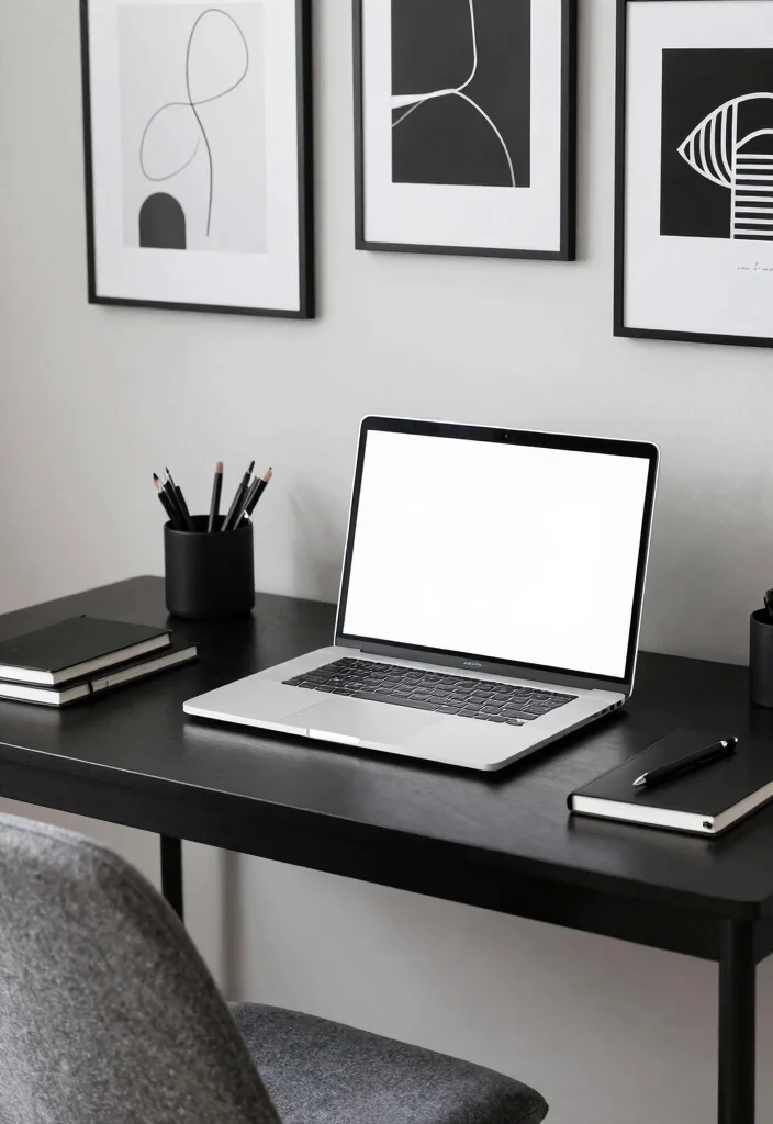 17 Work Office Desk Setup Aesthetic Ideas That Boost Focus 12 17 Work Office Desk Setup Aesthetic Ideas That Boost Focus - 2. Monochrome Magic 1