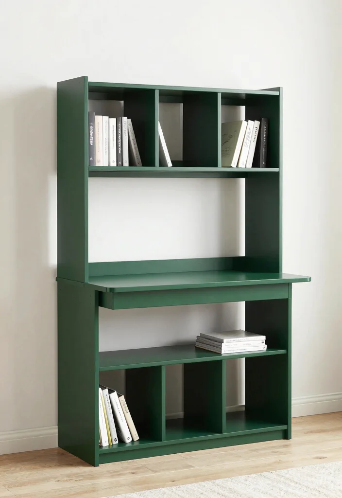 18 Dark Green Bookshelf Ideas With Bold Character - 13. Multi-functional Bookshelves 1
