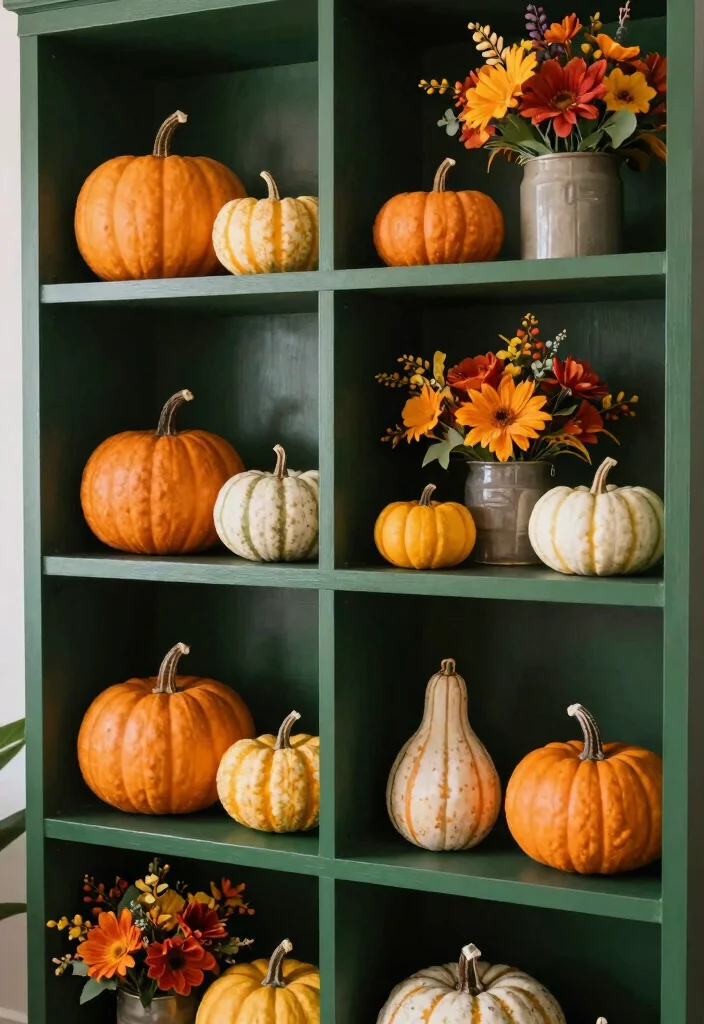 18 Dark Green Bookshelf Ideas With Bold Character - 18. Seasonal Decor Updates 1