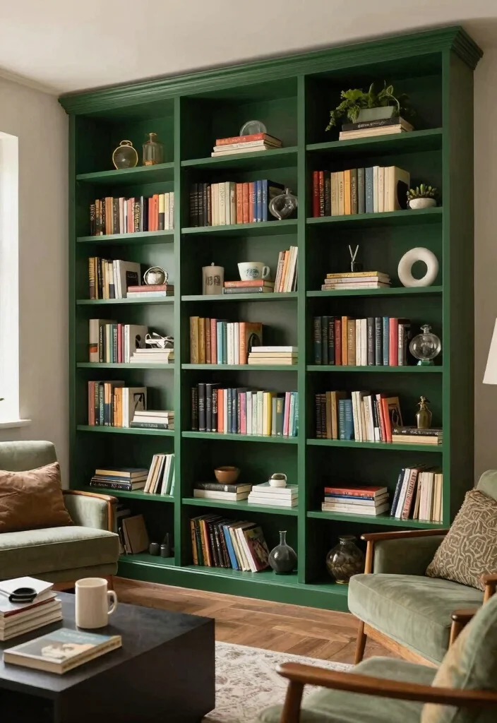 18 Dark Green Bookshelf Ideas With Bold Character - 8. Creative Use of Space 1