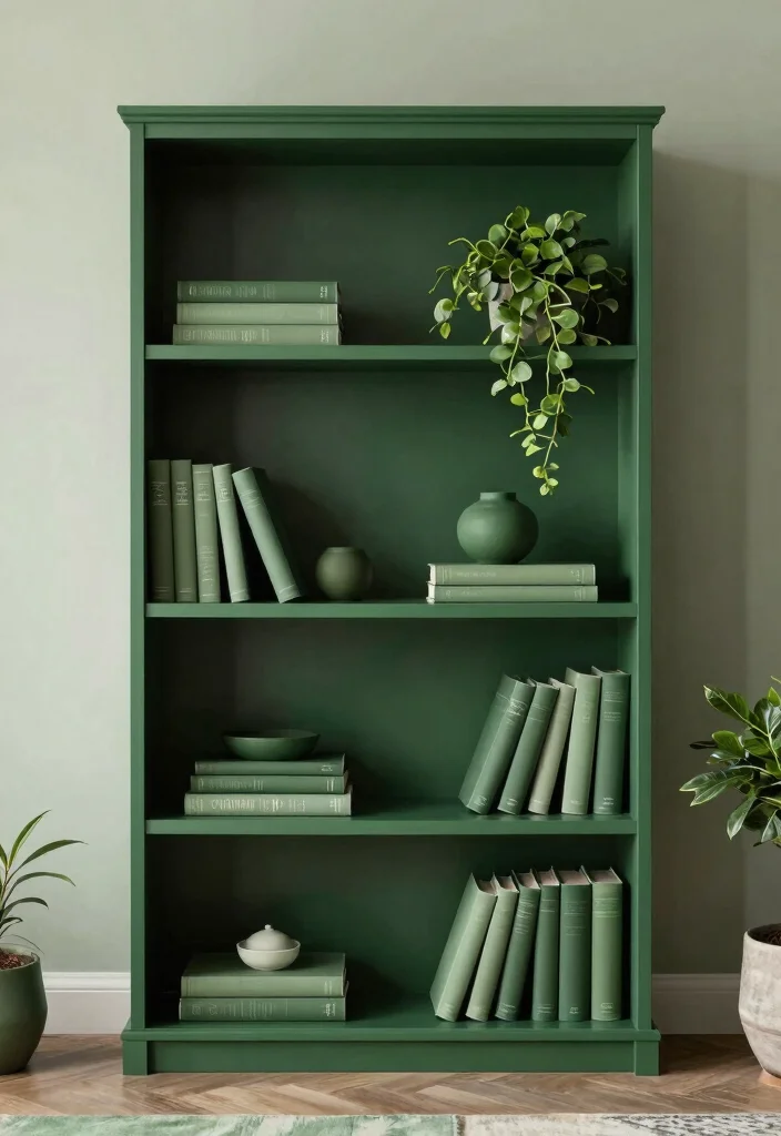 18 Dark Green Bookshelf Ideas With Bold Character - 9. Monochrome Magic 1