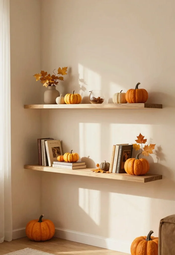 18 Floating Shelf Bookshelf Ideas That Feel Light & Modern - 15. Seasonal Style 1