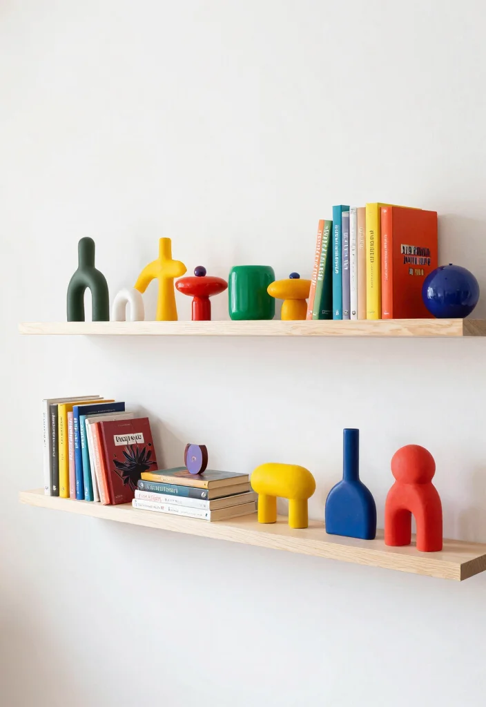 18 Floating Shelf Bookshelf Ideas That Feel Light & Modern - 18. Playful Arrangements 1