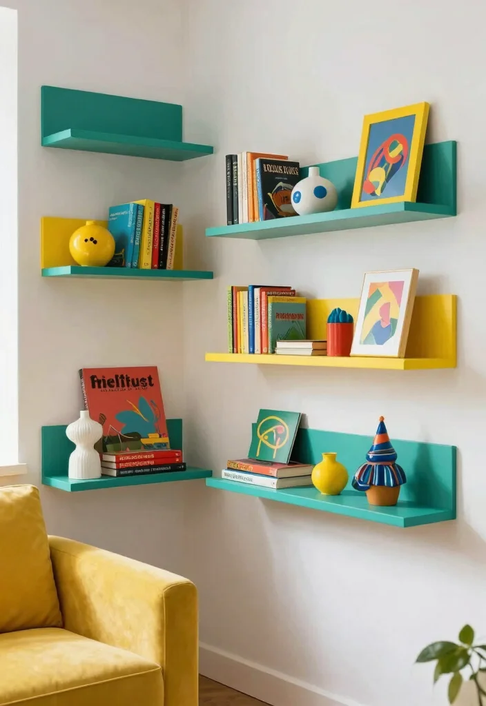 18 Floating Shelf Bookshelf Ideas That Feel Light & Modern - 6. Color Pop 1