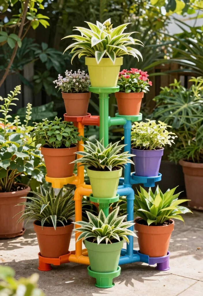 18 Outdoor Plant Stand Ideas That Elevate Your Greenery 53 18 Outdoor Plant Stand Ideas That Elevate Your Greenery - 13. Creative PVC Pipe Plant Stand 1
