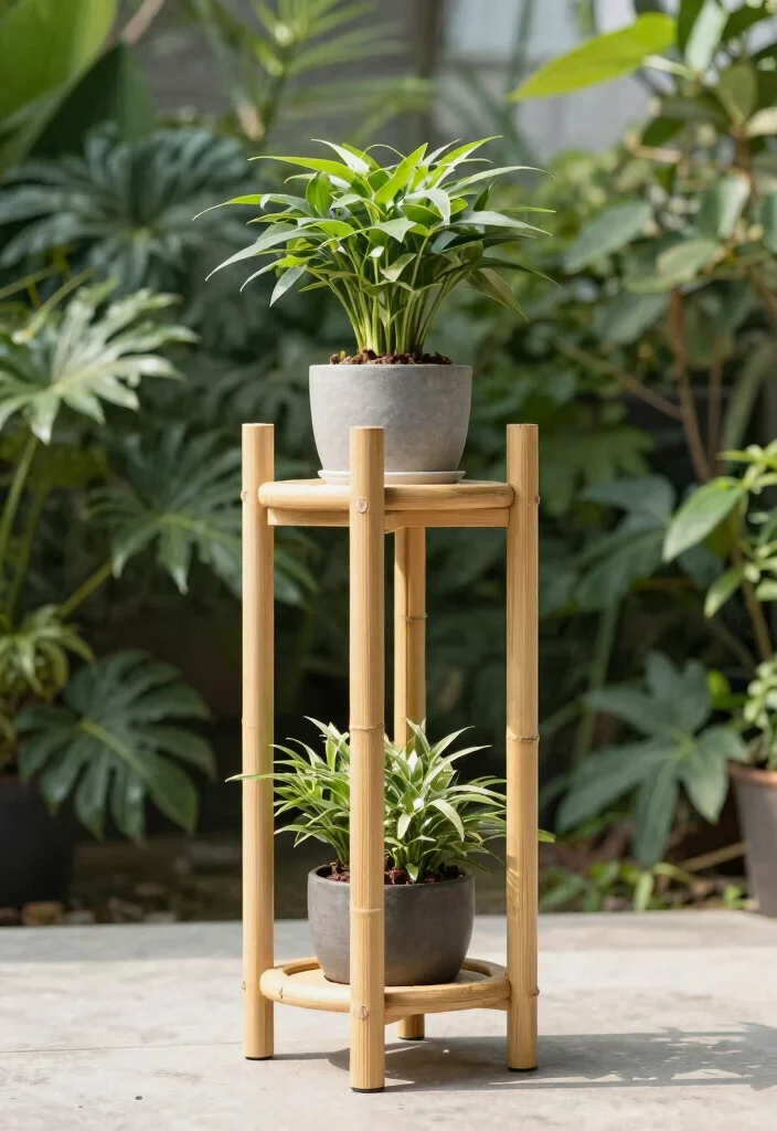18 Outdoor Plant Stand Ideas That Elevate Your Greenery 57 18 Outdoor Plant Stand Ideas That Elevate Your Greenery - 17. Minimalist Bamboo Stand 1