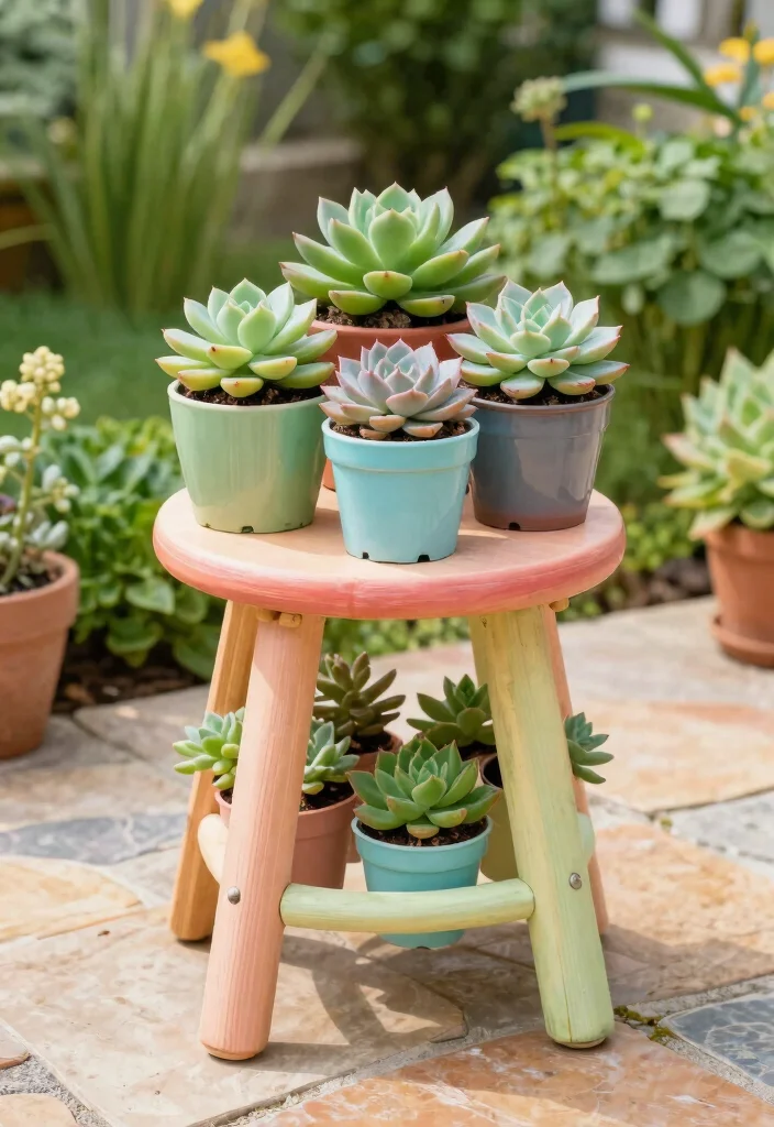 18 Outdoor Plant Stand Ideas That Elevate Your Greenery 68 18 Outdoor Plant Stand Ideas That Elevate Your Greenery - 18. Succulent Garden Stool Stand 1