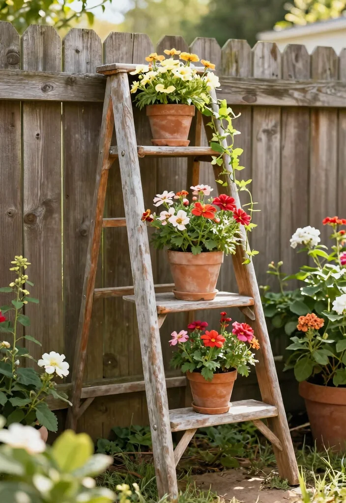 18 Outdoor Plant Stand Ideas That Elevate Your Greenery 2 18 Outdoor Plant Stand Ideas That Elevate Your Greenery - 2. Vintage Ladder Display 1
