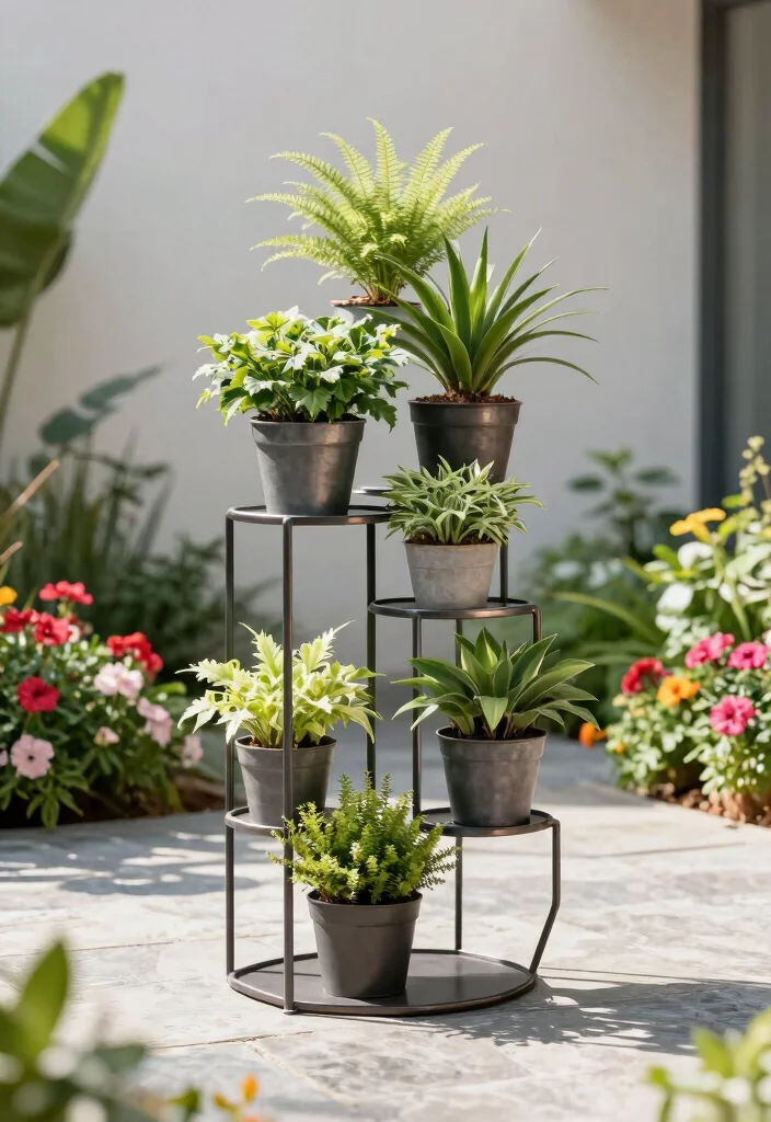 18 Outdoor Plant Stand Ideas That Elevate Your Greenery 3 18 Outdoor Plant Stand Ideas That Elevate Your Greenery - 3. Industrial Metal Plant Stand 1
