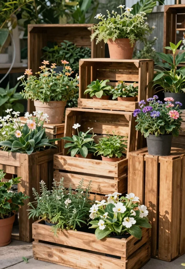18 Outdoor Plant Stand Ideas That Elevate Your Greenery 26 18 Outdoor Plant Stand Ideas That Elevate Your Greenery - 6. Rustic Crate Display 1