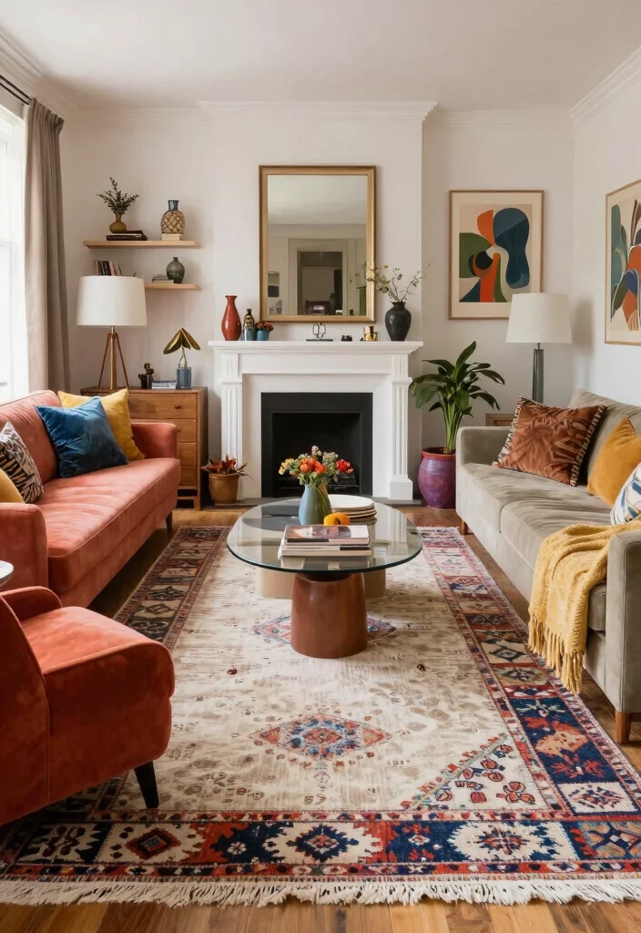 18 Rug on Rug Ideas That Look Designer Styled 40 18 Rug on Rug Ideas That Look Designer Styled - 10. Eclectic Layering 1