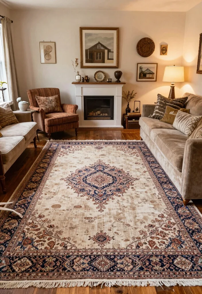 18 Rug on Rug Ideas That Look Designer Styled 29 18 Rug on Rug Ideas That Look Designer Styled - 9. Vintage Charm Throwback 1