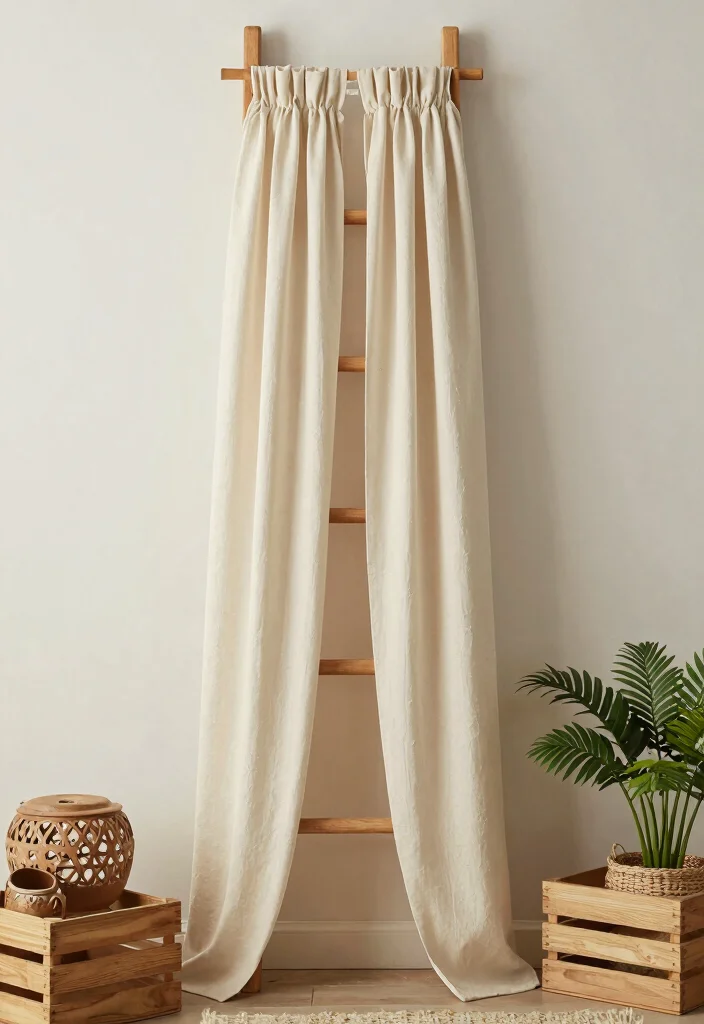 18 Ways to Hang Curtains Ideas That Look Creative 30 18 Ways to Hang Curtains Ideas That Look Creative - 10. Ladder or Stacked Crates as a Display 1