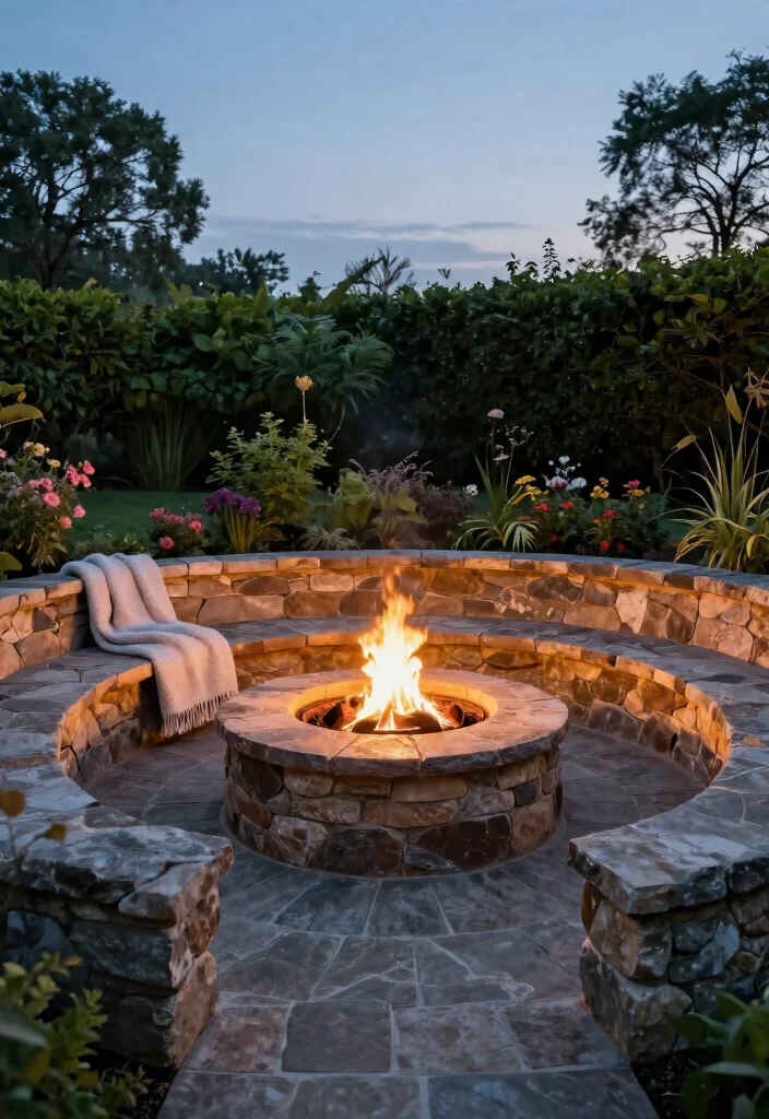 12 Backyard Fire Pit Ideas Lounge Areas for Small Yards - 1. Circular Fire Pit with Stone Seating 1