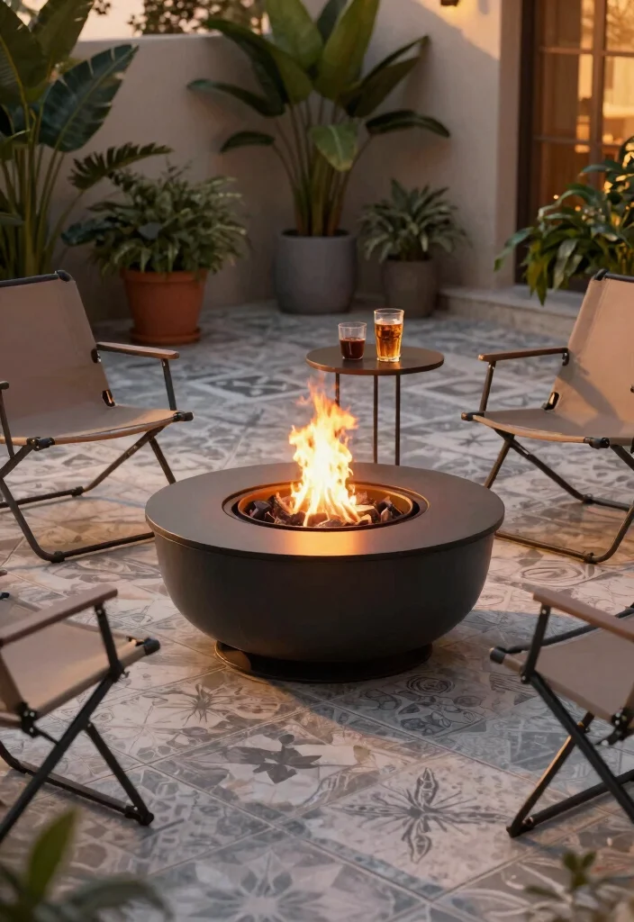 12 Backyard Fire Pit Ideas Lounge Areas for Small Yards - 2. Compact Fire Bowl on a Patio 1
