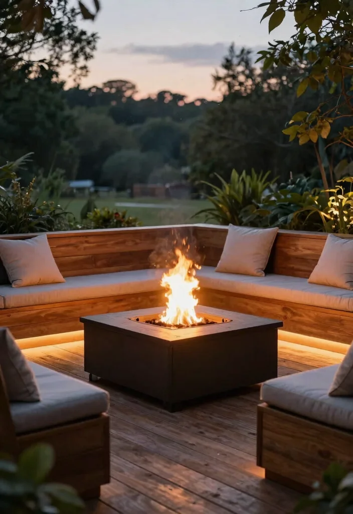 12 Backyard Fire Pit Ideas Lounge Areas for Small Yards - 4. Elevated Fire Pit Surrounded by Decking 1