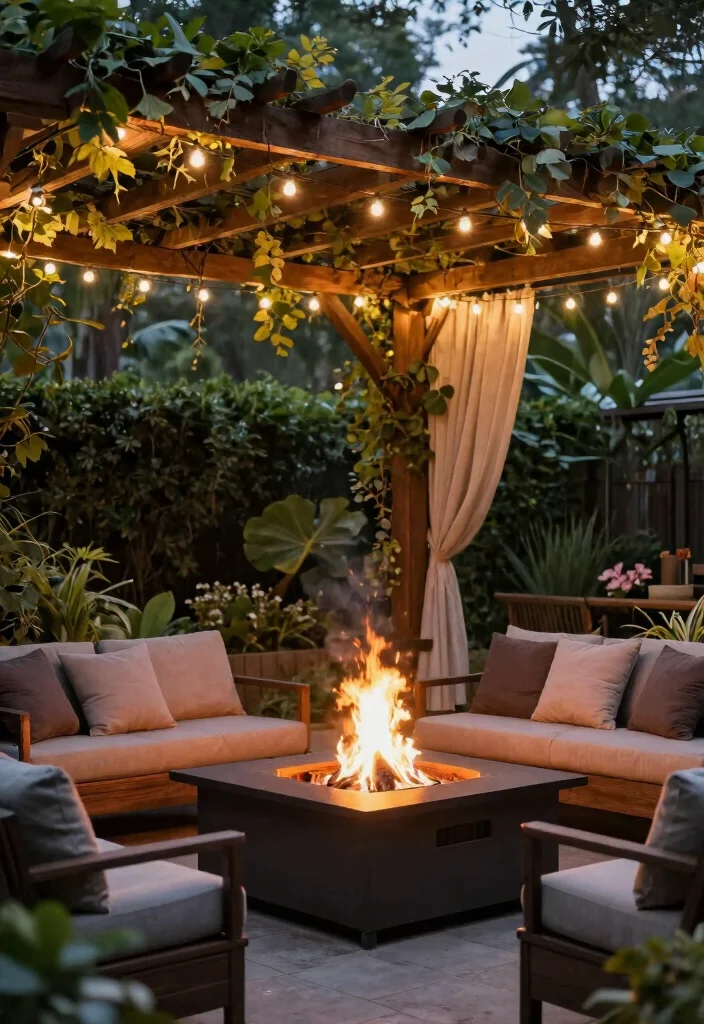12 Backyard Fire Pit Ideas Lounge Areas for Small Yards - 7. Fire Pit with Pergola Shade 1