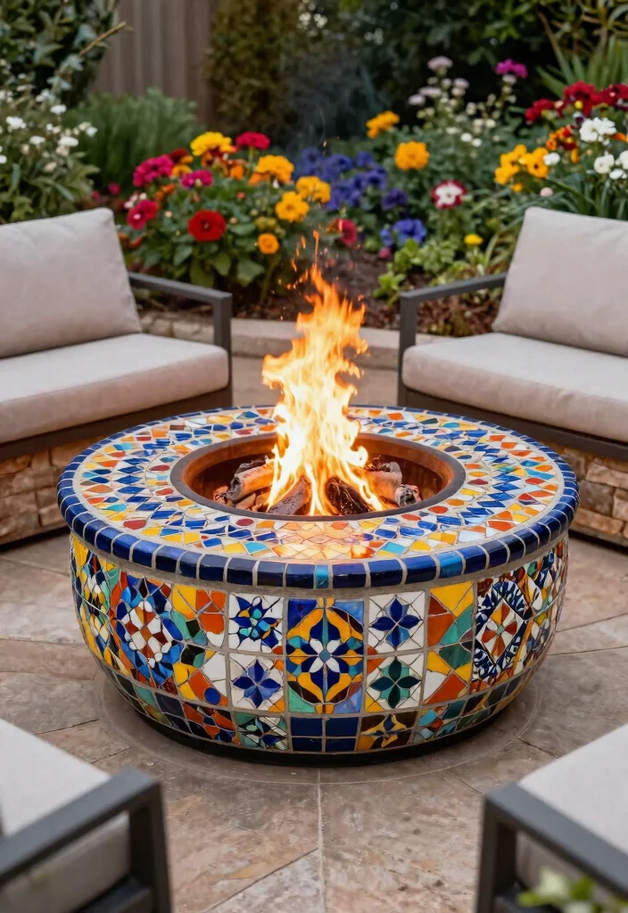 12 Backyard Fire Pit Ideas Lounge Areas for Small Yards - 8. Mosaic Fire Pit for Artistic Flair 1