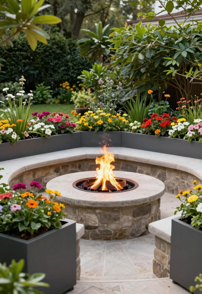 12 Backyard Fire Pit Ideas Lounge Areas for Small Yards - 9. Fire Pit with Built-In Planters 1