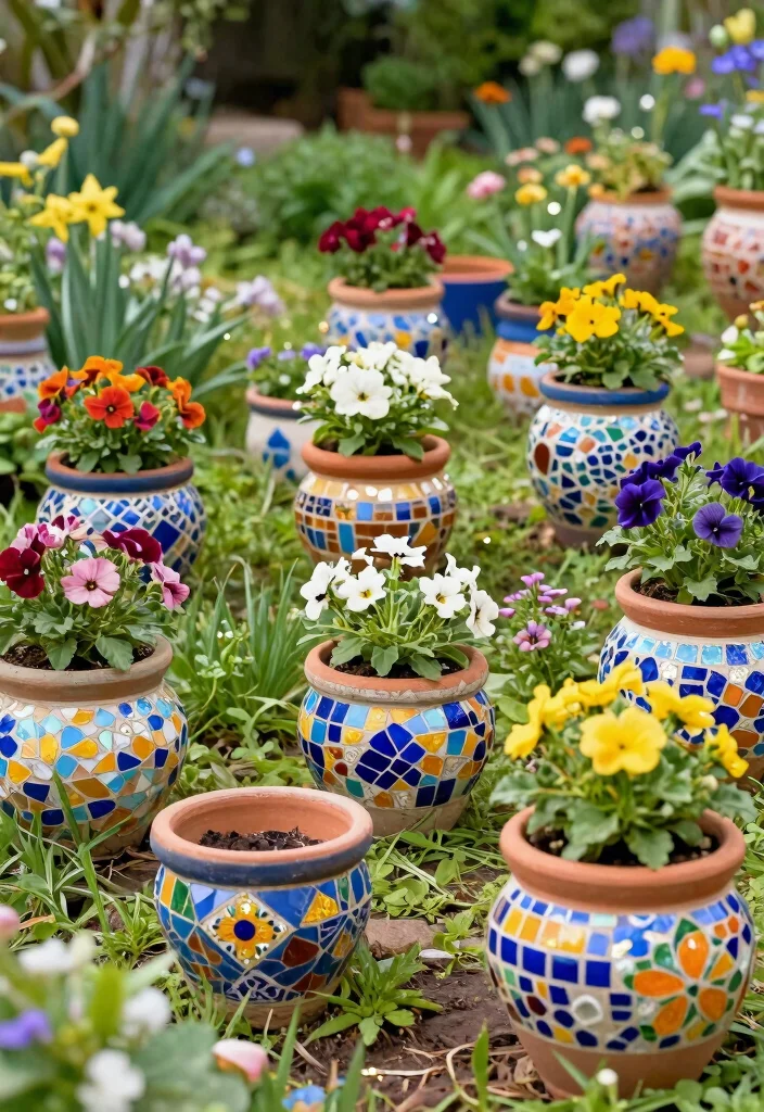 12 Clay Flower Pot Ideas That Drain Well and Don't Crack - 6. Colorful Mosaic Pots: Art Meets Nature 1
