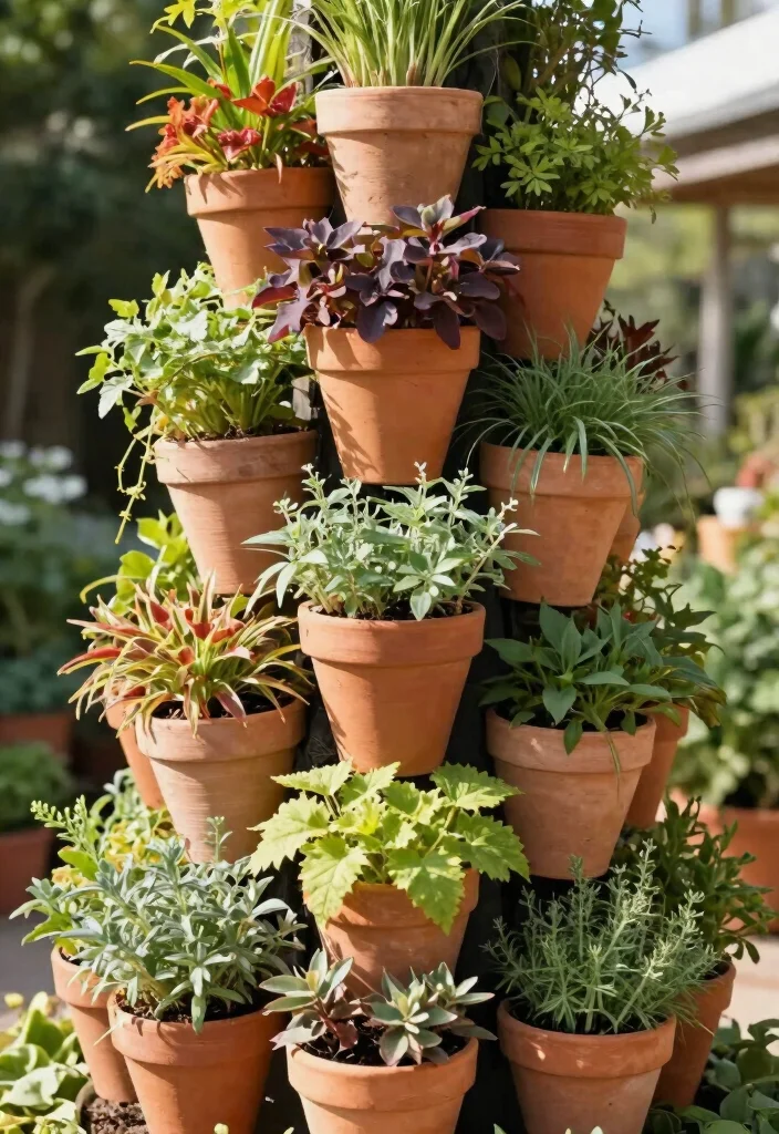 12 Clay Flower Pot Ideas That Drain Well and Don't Crack - 9. Clay Pot Towers: Vertical Gardening Solutions 1