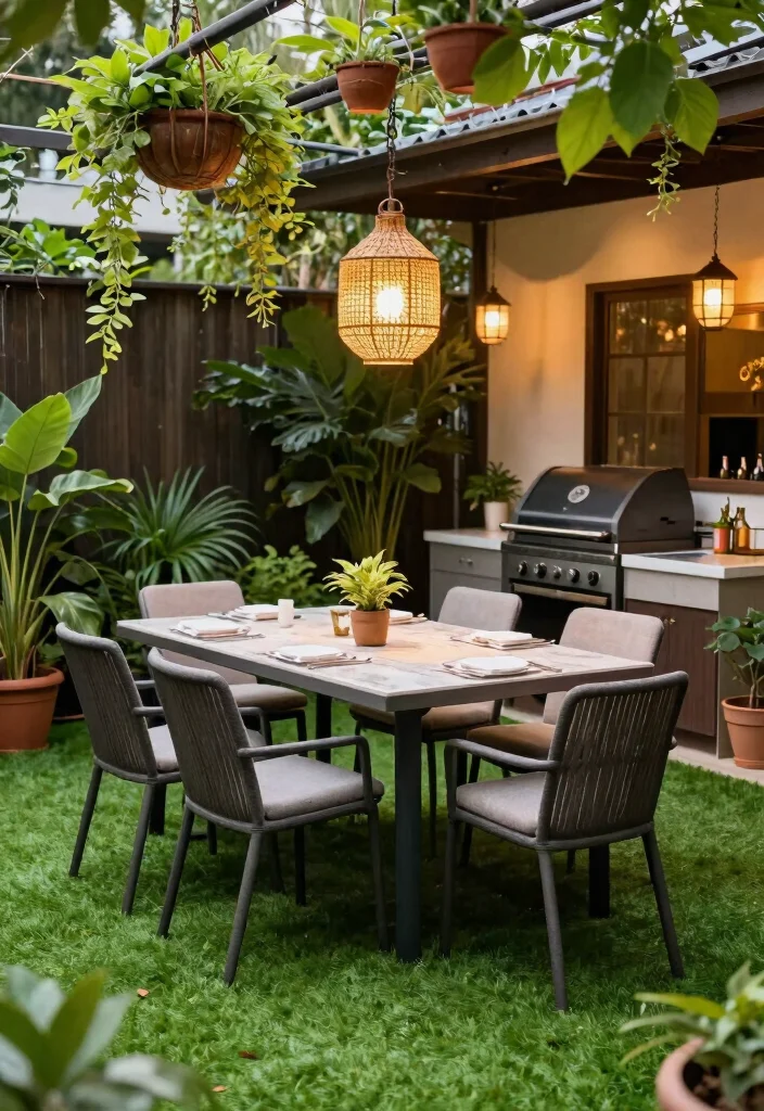 12 Fake Grass Backyard Ideas That Look Real and Stay Green - 11. Chic Outdoor Dining Space 1