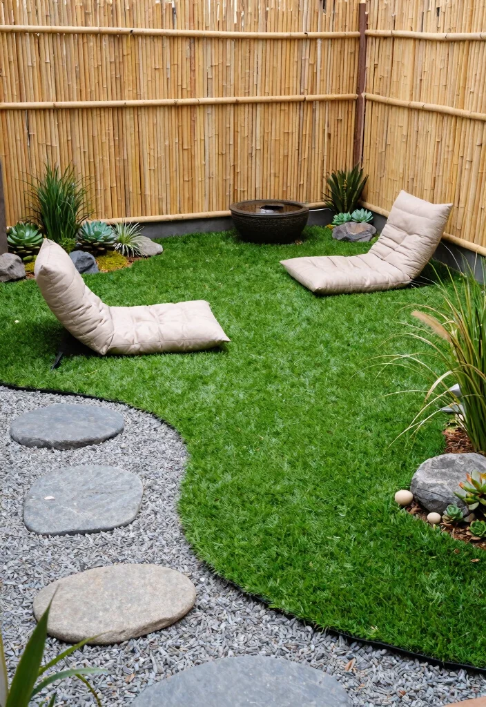 12 Fake Grass Backyard Ideas That Look Real and Stay Green - 5. Zen Garden Escape 1