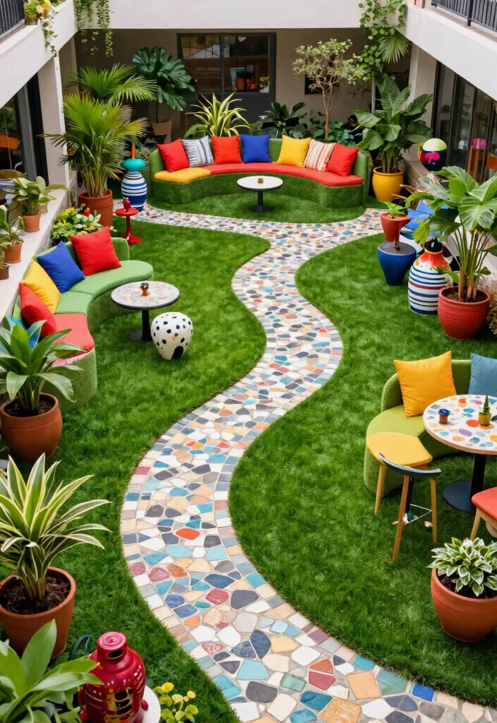 12 Fake Grass Backyard Ideas That Look Real and Stay Green - 6. Artistic Outdoor Living Space 1