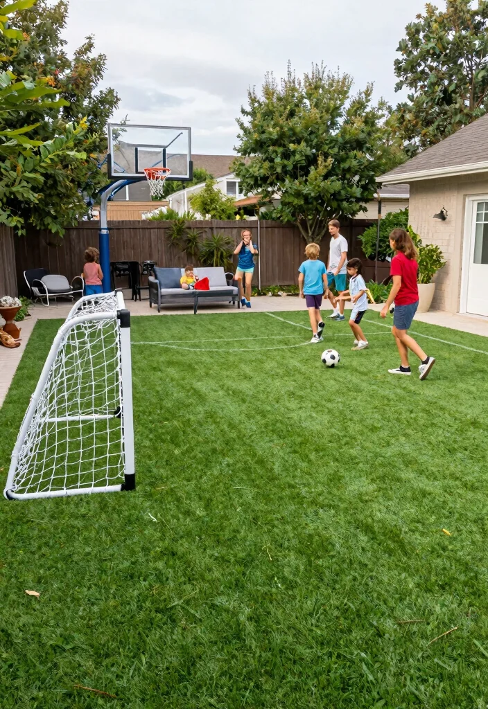 12 Fake Grass Backyard Ideas That Look Real and Stay Green - 8. Versatile Sports Area 1