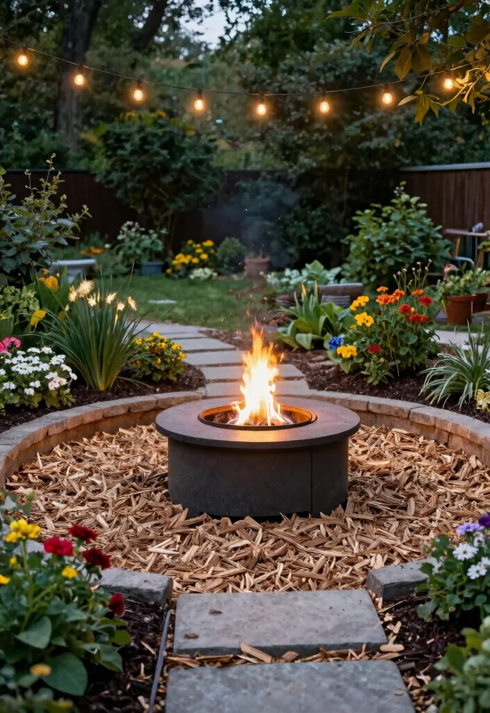 12 Fire Pit Garden Ideas Backyard Designs That Don't Need Gas Lines - 11. Wood Chip Fire Pit with Garden Edging 1