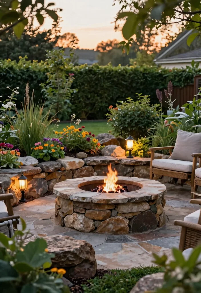 12 Fire Pit Garden Ideas Backyard Designs That Don't Need Gas Lines - 6. Natural Stone Garden Fire Pit 1
