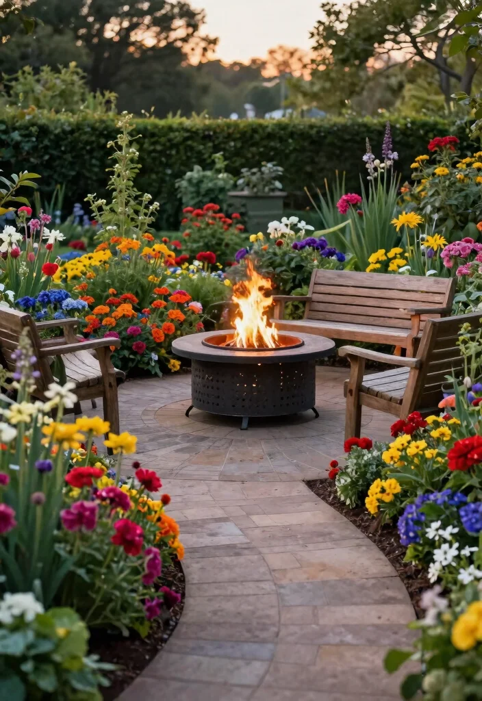 12 Fire Pit Garden Ideas Backyard Designs That Don't Need Gas Lines - 9. Fire Pit with Surrounding Flower Beds 1