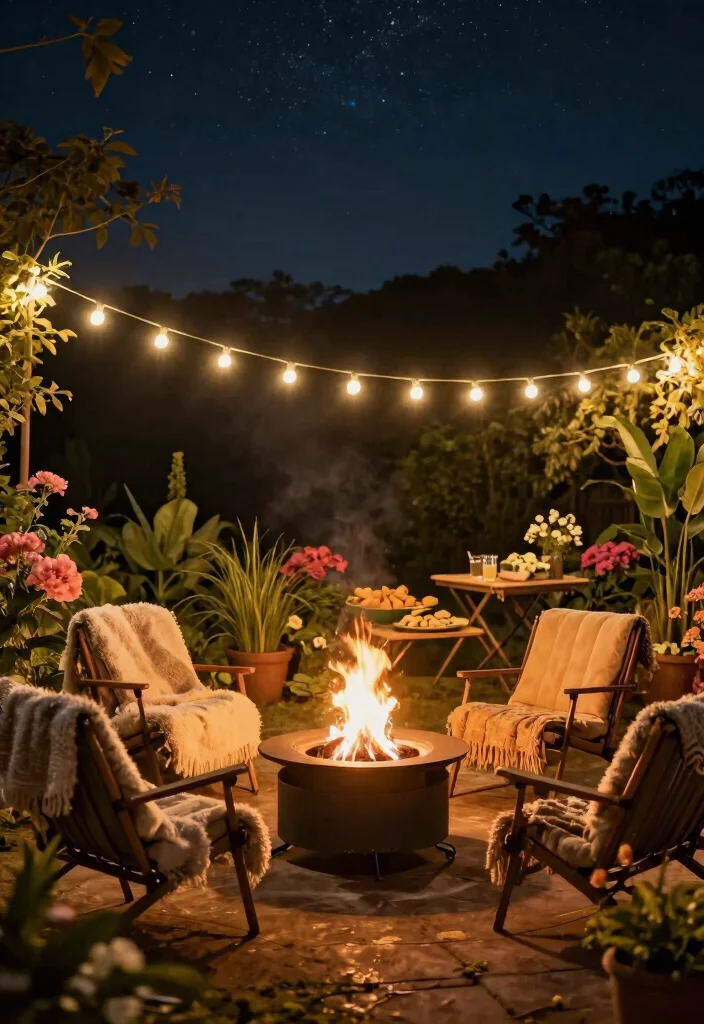 12 Fire Pit Lighting Ideas That Stay Lit After Dark - 1. Twinkling String Lights 1