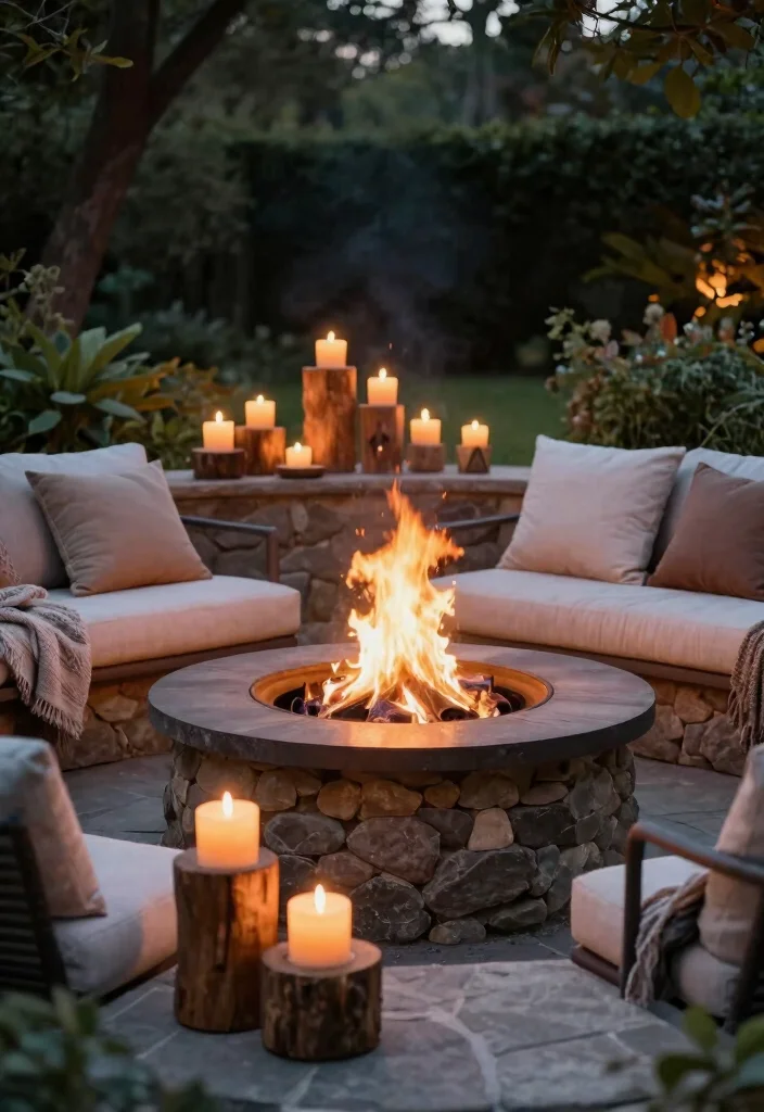 12 Fire Pit Lighting Ideas That Stay Lit After Dark - 10. Natural Candle Arrangements 1