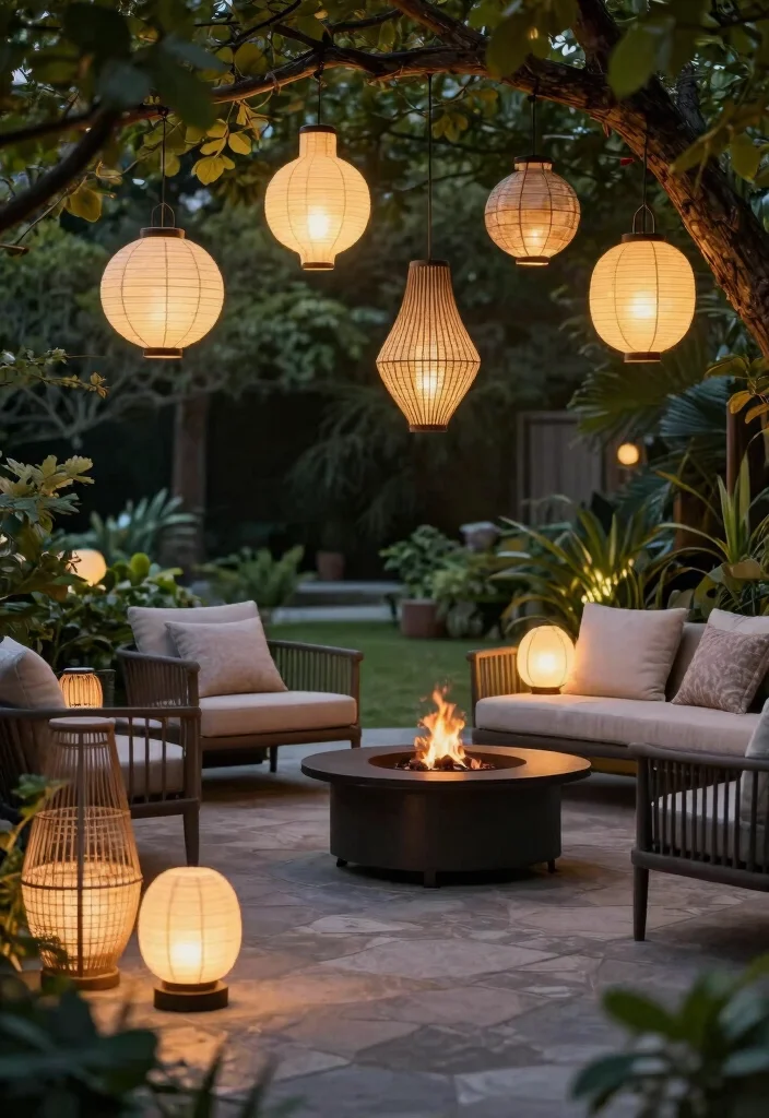 12 Fire Pit Lighting Ideas That Stay Lit After Dark - 2. Modern Lanterns 1