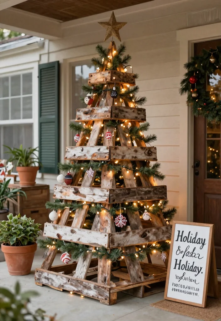 12 Rustic Christmas Porch Decorating Ideas on a Budget - 3. DIY Pallet Decorations 1