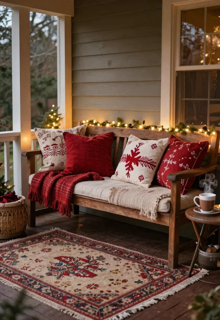 12 Rustic Christmas Porch Decorating Ideas on a Budget - 4. Layered Textiles 1