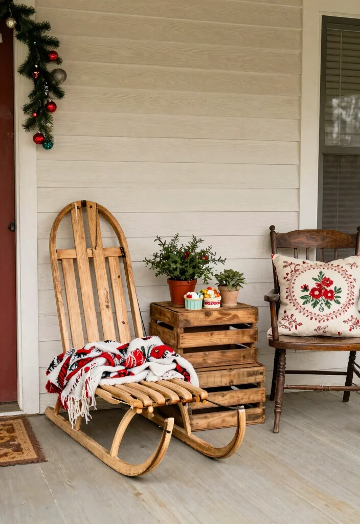 12 Rustic Christmas Porch Decorating Ideas on a Budget - 5. Vintage Finds as Decor 1