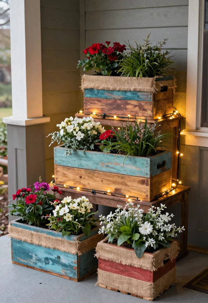 12 Rustic Christmas Porch Decorating Ideas on a Budget - 6. Rustic DIY Planters 1