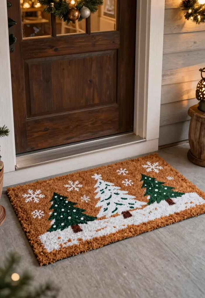 12 Rustic Christmas Porch Decorating Ideas on a Budget - 8. Holiday-Themed Mats 1