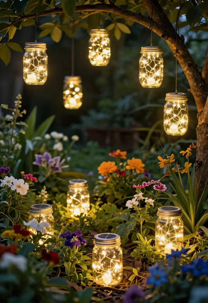 14 Backyard String Lights That Stay Up Without Drilling - 3. Fairy Lights in Mason Jars 1