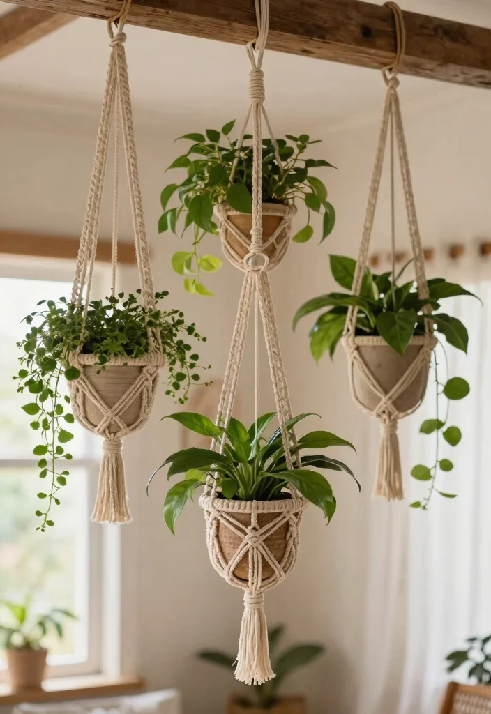 14 Ceiling Hanging Decor Ideas for Renters Who Can't Drill Into Joists - 1. Macramé Plant Hangers 1
