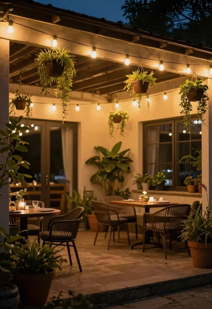 14 Ceiling Hanging Decor Ideas for Renters Who Can't Drill Into Joists - 10. String Lights with Planters 1