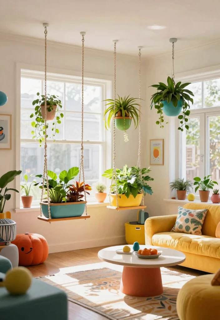 14 Ceiling Hanging Decor Ideas for Renters Who Can't Drill Into Joists - 11. Ceiling-mounted Swing Planters 1