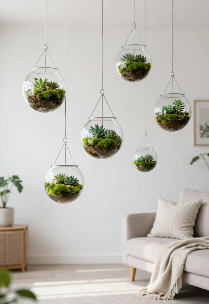 14 Ceiling Hanging Decor Ideas for Renters Who Can't Drill Into Joists - 2. Hanging Terrariums 1