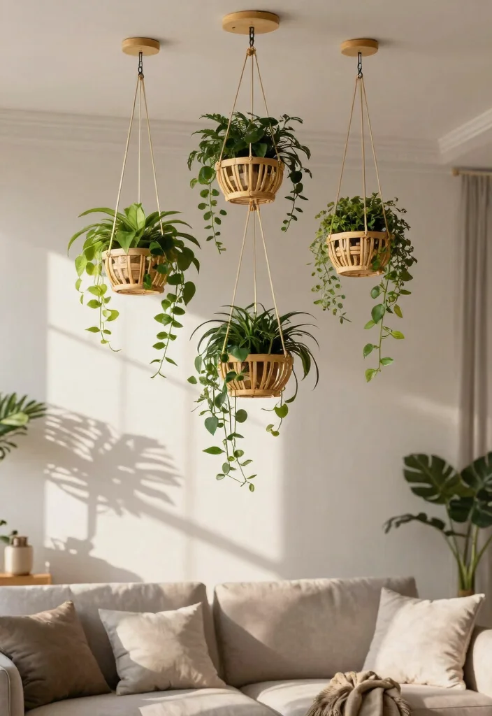 14 Ceiling Hanging Decor Ideas for Renters Who Can't Drill Into Joists - 5. Decorative Mobile Planters 1