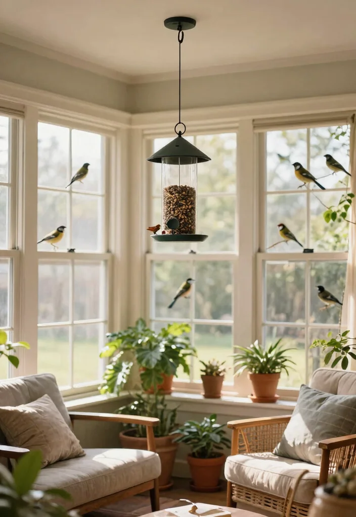 14 Ceiling Hanging Decor Ideas for Renters Who Can't Drill Into Joists - 6. Ceiling-mounted Hooks for Bird Feeders 1