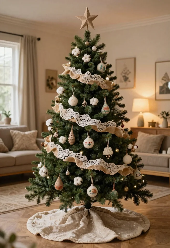 14 Farmhouse Christmas Tree Ideas That Feel Rustic Without Looking Messy - 14. Farmhouse Chic with Textiles 1